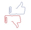 Hand lifts thumb up. hand down thumb. in the form of a paper clip. vector illustration